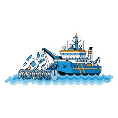 Ocean Cleanup Ship Illustration Vector Graphic