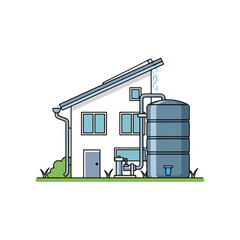 Rainwater Harvesting System Illustration - Flat Design Vector