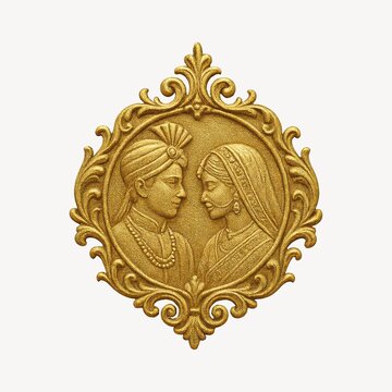 Elegant golden Indian couple relief