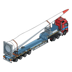 Wind Turbine Blade Transportation Truck Isometric Illustration Vector