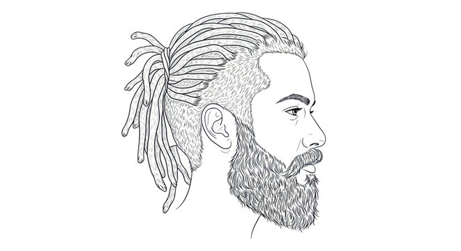 Man with Dreadlocks, Beard, and Undercut Hairstyle - Line Art Portrait