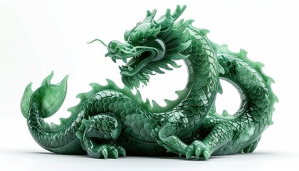 Fototapeta premium Detailed jade dragon sculpture with intricate scales and flowing form.
