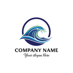 Obraz premium Ocean Wave Logo Design Template with Blue and Green Colors.