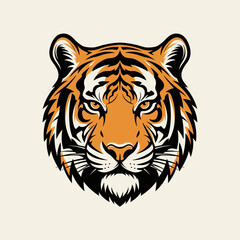 Fierce Tiger Head Portrait, Majestic Wild Animal, Bold Orange and Black Stripes