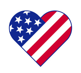 angled stylized american usa flag in love heart shape icon symbol tshirt graphic isolated on transparent background vector