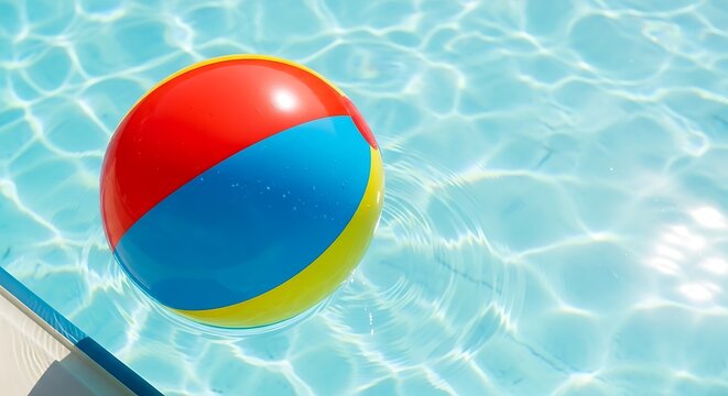 Floating Beach Ball in Sunlit Crystal Clear Pool Water