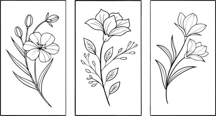 Stylized Line Art of Four Different Flowers