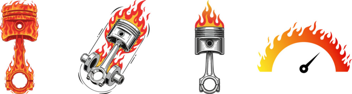 Flaming Pistons and Speedometer Icons for Automotive Power