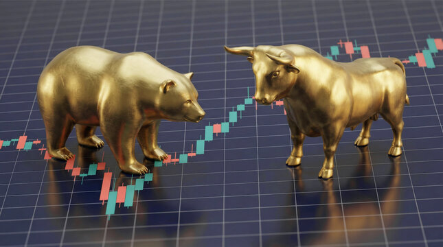 B&ouml;rsen-Duell: Bull gegen B&auml;r auf dem Candlestick Chart