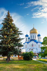 Obraz premium Uzhhorod, Ukraine - 06 Jul, 2012: Ukrainian Orthodox Church. Christ the Saviour Cathedral on Cyril and Methodius square on summer morning. Christian architecture in city landscape