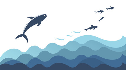 Stylized Ocean Waves with Fish Illustration