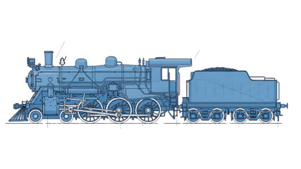 Detailed vehicle autocad blueprint of a steam locomotive train on railway tracks © Stock Image Paradise