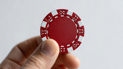Hand Holding Poker Chip White Background
