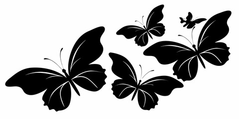 Obraz premium Swarm of Flying Butterfly Silhouettes Vector Graphic - Elegant Nature Flight Clipart