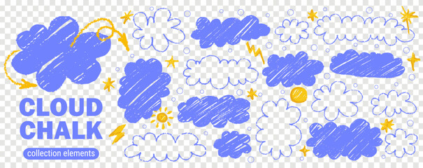 Kid pencil doodle of cloud with chalk pastel texture and color draw. © Alyona_Uvarova