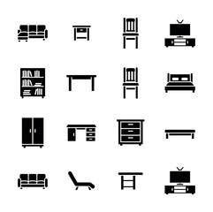 Collection of modern furniture icons for interior design and home decor