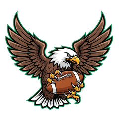 Fototapeta premium Aggressive Eagle Mascot Holding American Football, Sports Team Logo Vector Art