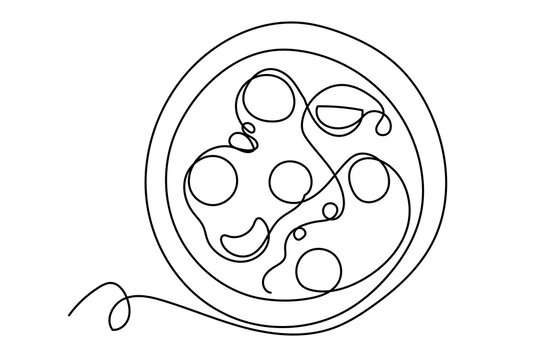 Line Art Abstract Pizza Contour Drawn.  Pasty Italian Food. Fresh meal Pizza Snack Silhouette Ink Line Drawing. 