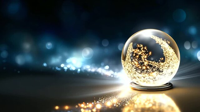 Futuristic silver sphere emitting bright light surrounded by dreamy abstract background representing innovation, radiant orb concept, with copy space