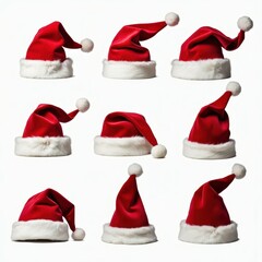 Collection of Festive Santa Hats in Various Poses and Angles