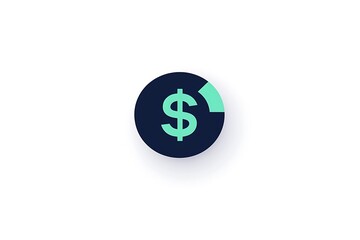 Obraz premium A dark blue circle with a mint green dollar sign and pie chart on a white background for finance and accounting concepts