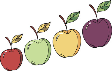 Colorful Cartoon Apple Illustration &ndash; Red, Green, Yellow, Purple