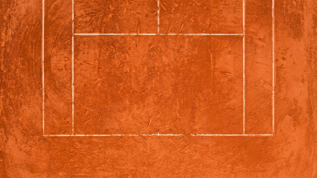 Orange clay tennis court surface texture with white line