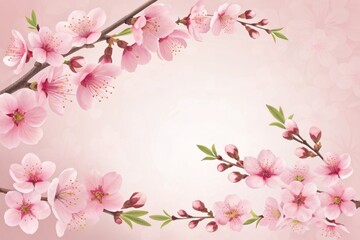 Obraz premium Delicate Cherry Blossom Branches on Soft Pink Background for Spring Design and Decoration