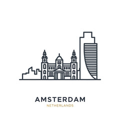 Fototapeta premium Stylized Amsterdam Skyline Illustration with Historic and Modern Buildings
