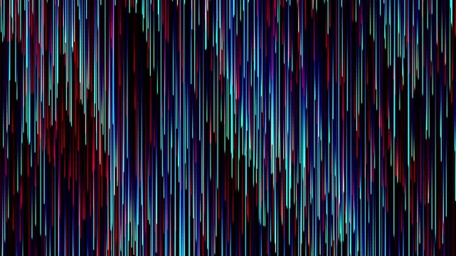 Abstract red and blue glowing data flow random lines animation drops down on a black background, symbolizing big data, AI