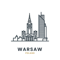 Obraz premium Iconic Warsaw City Skyline with historic and modern buildings