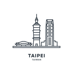 Minimalist Line Art Illustration of Taipei Skyline with Taipei 101