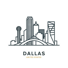 Naklejka premium Stylized Dallas Skyline Illustration with Iconic Buildings