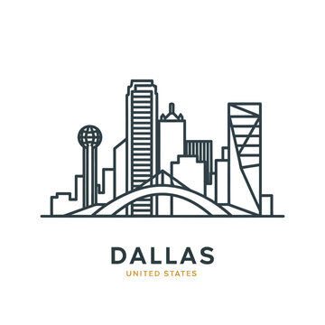 Stylized Dallas Skyline Illustration with Iconic Buildings