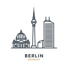 Minimalist Line Drawing of Berlin Skyline with Iconic Landmarks