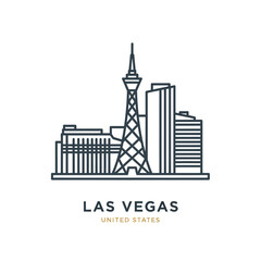 Stylized Line Illustration of Las Vegas Skyline Featuring Striking Tower and Skyscrapers