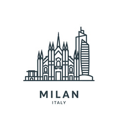 Fototapeta premium Stylized Line Drawing of Milan Landmark with Modern Tower