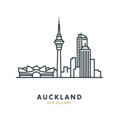 Fototapeta premium Auckland New Zealand Skyline Line Drawing Illustration