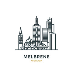 Obraz premium Minimalist Illustration of Melboure Skyline with Iconic Buildings