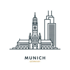 Obraz premium Munich City Skyline Illustration with Landmarks and Modern Skyscrapers