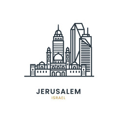 Obraz premium Iconic Jerusalem Skyline Illustration Featuring Historic Buildings and Modern Skyscrapers