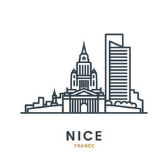 Fototapeta premium Stylized Line Art of City Skyline Featuring Iconic Structures