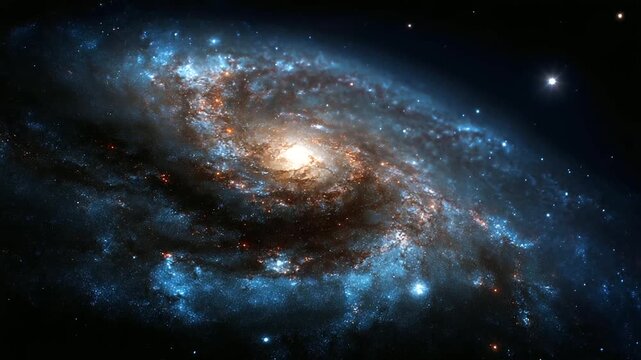 Detailed view of spiral galaxy exhibiting complex structures, cosmic formation visualization, astronomical detail display, galactic structure graphic, universe perspective scene,