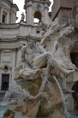 Rome, Italy 09.02.2019: Four rivers fountain in Piazza Navona, Rome, Italy
