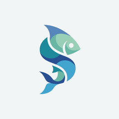 Obraz premium Stylized Fish Logo Design, Abstract Marine Animal Symbol, Blue and Green Tones