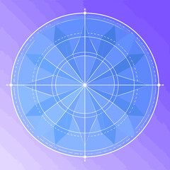 Obraz premium A flat design compass with eight pointed star on a blue gradient background, viewed directly from above, symbolizing navigation and direction