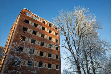 House-commune, Smolensk, Smolensk Oblast, Russia. An abandoned multi-story residential building from the 1930s in the constructivist style. A historical and architectural landmark of Smolensk.