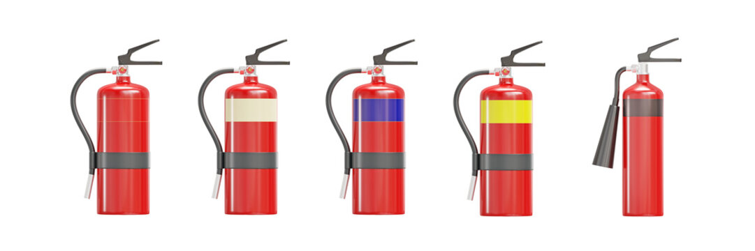 fire extinguisher set 3d rendering