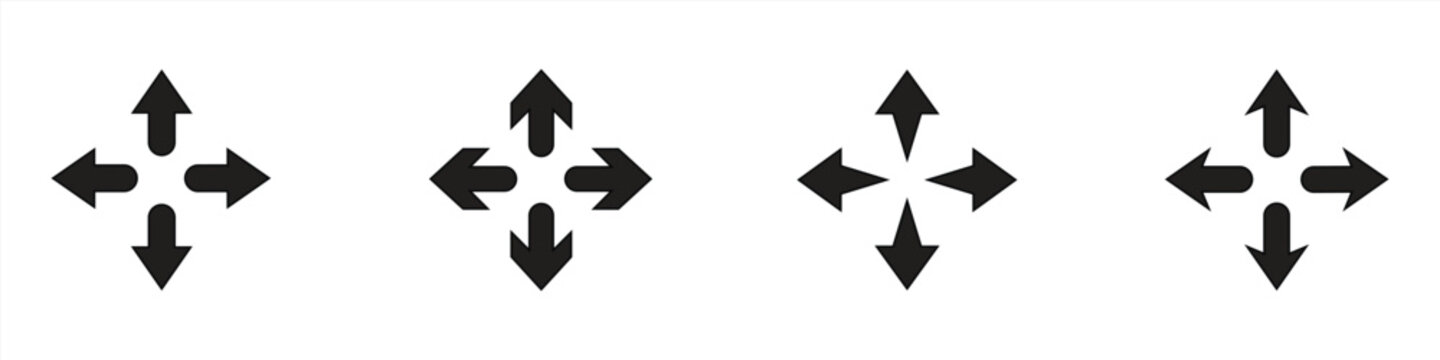 icon set of four directional arrows: up, down, right, and left. Four-way arrows or paths. vector illustration