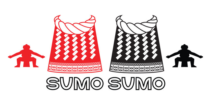 Line art illustration vector of mawashi Sumo wearing in traditional Japanese wrestling sign symbol icon drawing in red and black